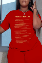 T-shirt con collo a O con stampa casual rossa