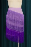 Purple Casual Patchwork Tassel Asymmetrical Plus Size Skirt