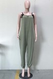 Army Green Casual Solid Patchwork Backless Spaghetti Strap Regular Jumpsuits