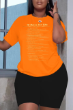 Grijze casual T-shirts met letter O-hals