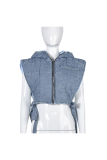 Baby Blue Street Solid Patchwork Hooded Collar Tops