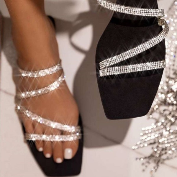 Zapatos casuales negros de patchwork con diamantes de imitación para la puerta