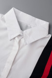 Colletto della camicia patchwork con stampa casual bianca