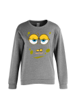 Grey Cute Character Patchwork O Neck Tops