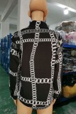 Zwarte casual print patchwork overhemdkraag tops