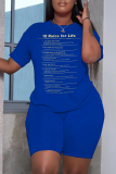 Темно-синие повседневные футболки с круглым вырезом и буквенным принтом