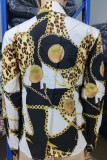 Black Yellow Casual Print Patchwork Shirt Collar Tops