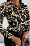 Top colletto camicia patchwork stampa casual albicocca nera