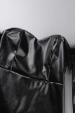 Svarta Sexiga Solid Patchwork Långärmade Klänningar utan rygg utan axel