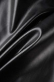 Negro sexy sólido patchwork sin espalda fuera del hombro vestidos de manga larga