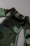 Robes à manches longues à col roulé et imprimé camouflage décontracté vert armée