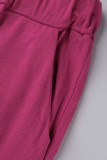 Abbigliamento sportivo casual viola tinta unita patchwork piega o collo manica lunga due pezzi