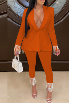 Orange Fashion Solid Quaste Umlegekragen Langarm Zweiteiler