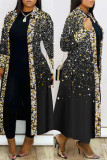 Abrigo de talla grande con cárdigan con estampado casual en oro negro