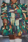 Камуфляжное повседневное платье с принтом в стиле пэчворк и воротником-рубашкой Платья больших размеров