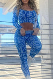 Хаки Повседневная спортивная одежда С принтом Пэчворк О-образный вырез Длинный рукав Из двух частей