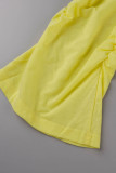 Желтый Повседневная спортивная одежда Однотонный Пэчворк Сложить О-образный вырез Длинный рукав Из двух частей