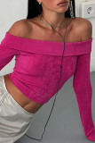 Rose Red Sexy Solid Patchwork Off-the-Shoulder-Tops