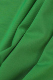 Grüne, lässige, solide Patchwork-Volant-O-Ausschnitt-One-Step-Rock-Kleider
