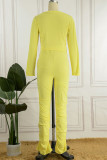 Yellow Casual Sportswear Solid Patchwork Fold O Neck Long Sleeve Two Pieces