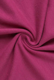 Roupa esportiva casual roxa sólida patchwork dobrada no pescoço manga longa duas peças