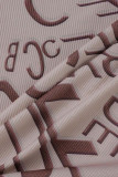 Kaki Casual Sportswear Print Patchwork O-hals långärmad två delar