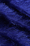 Azul Sexy Patchwork Sólido Gola Oblíqua Sem Mangas Duas Peças