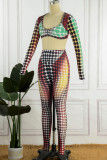 Цветная сексуальная спортивная одежда с принтом в стиле пэчворк с V-образным вырезом и длинным рукавом из двух частей