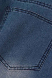 Dark Blue Casual Print Patchwork Plus Size Jeans