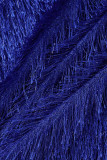 Blå Sexig Solid Patchwork Snedkrage Ärmlös två delar