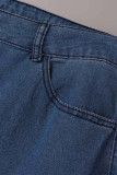 Dark Blue Casual Print Patchwork Plus Size Jeans