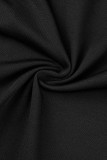 Schwarzer, sexy, fester Patchwork-Overall mit quadratischem Kragen