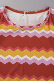 Vestidos de falda de lápiz con cuello en O sin espalda de patchwork con estampado de rayas rojo sexy