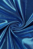 Azul Sexy Sólido Patchwork Cuello oblicuo Sin mangas Dos piezas