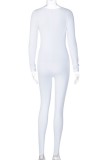 Witte casual effen basic skinny jumpsuits met ronde hals