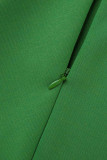 グリーン カジュアル ソリッド パッチワーク フラウンス O ネック ワンステップ スカート ドレス