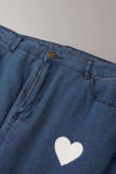 Blue Casual Print Patchwork Plus Size Jeans