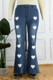 Blauwe casual print patchwork grote maten jeans