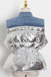 Серебряная повседневная верхняя одежда в стиле пэчворк с контрастным отложным воротником