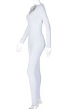 Witte casual effen basic skinny jumpsuits met ronde hals