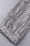 Calça casual patchwork prata com lantejoulas regular cintura alta lápis patchwork