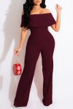Grön Casual Solid Patchwork Off the Shoulder Boot Cut Jumpsuits