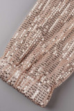 Calça casual patchwork cinza com lantejoulas regular cintura alta lápis patchwork