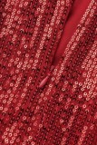赤いセクシーなパッチワーク タッセル スパンコール パッチワーク バックレス スパゲッティ ストラップ ノースリーブ ドレス ドレス