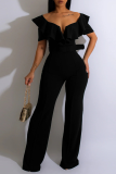 Grön Casual Solid Patchwork Off the Shoulder Boot Cut Jumpsuits