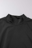 Noir Sexy Casual Patchwork Solide Plumes Demi Un Col Roulé Robe Sans Manches Robes