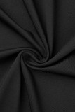 Noir Sexy Casual Patchwork Solide Plumes Demi Un Col Roulé Robe Sans Manches Robes