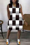 Абрикосовое повседневное платье с принтом и V-образным вырезом без рукавов Платья