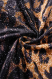 Tops décontractés à col roulé et patchwork léopard marron