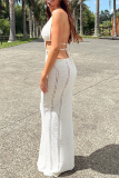 White Casual Solid Hollowed Out Halter Pencil Skirt Dresses